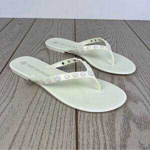 Tory Burch Studded Jelly Flip Flop Thong Sandals 11 Ivory/Cream $128